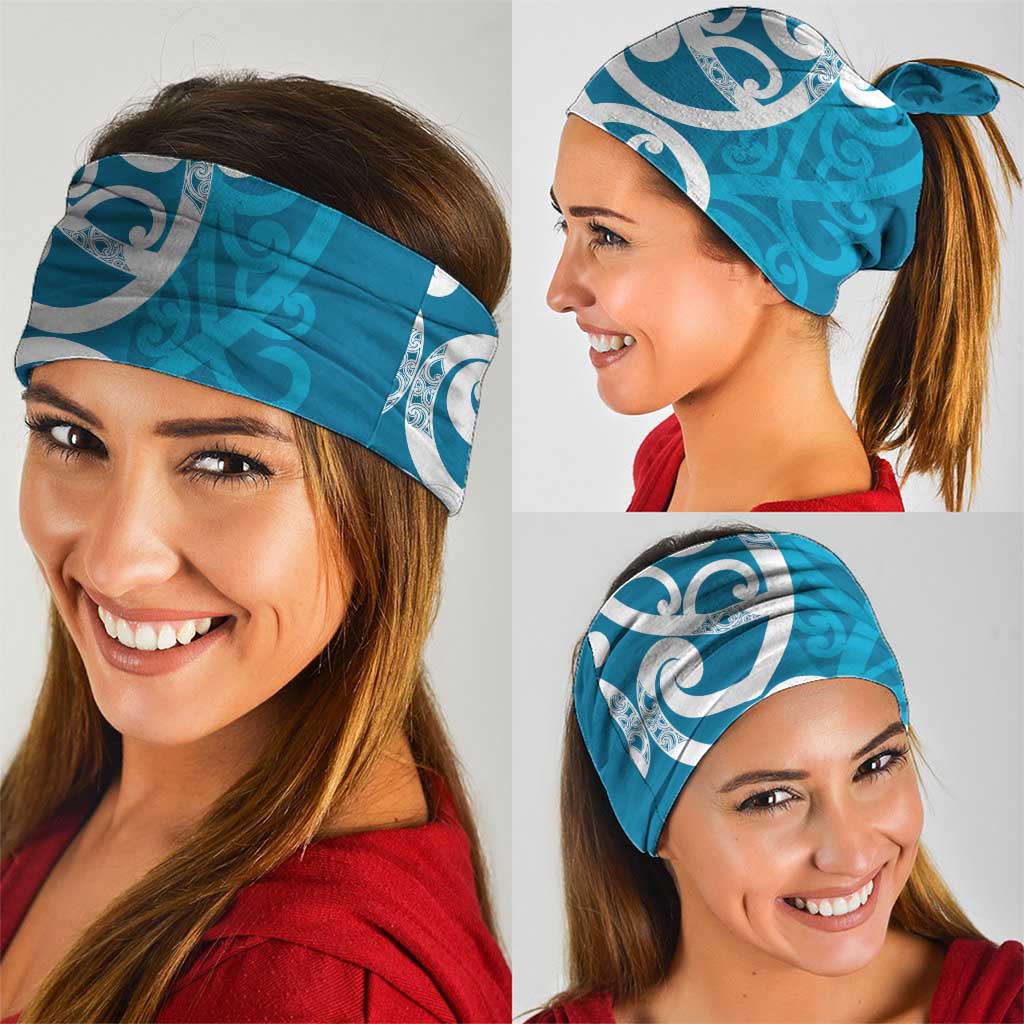 Azure Blue Maori Neck Gaiter Koru Kowhaiwhai LT7 - Polynesian Pride