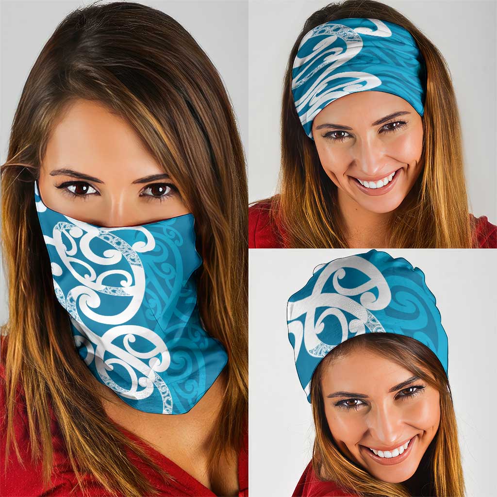 Azure Blue Maori Neck Gaiter Koru Kowhaiwhai LT7 - Polynesian Pride