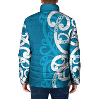 Azure Blue Maori Padded Jacket Koru Kowhaiwhai LT7 - Polynesian Pride