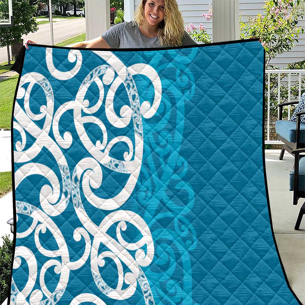 Azure Blue Maori Quilt Koru Kowhaiwhai LT7 Blue - Polynesian Pride