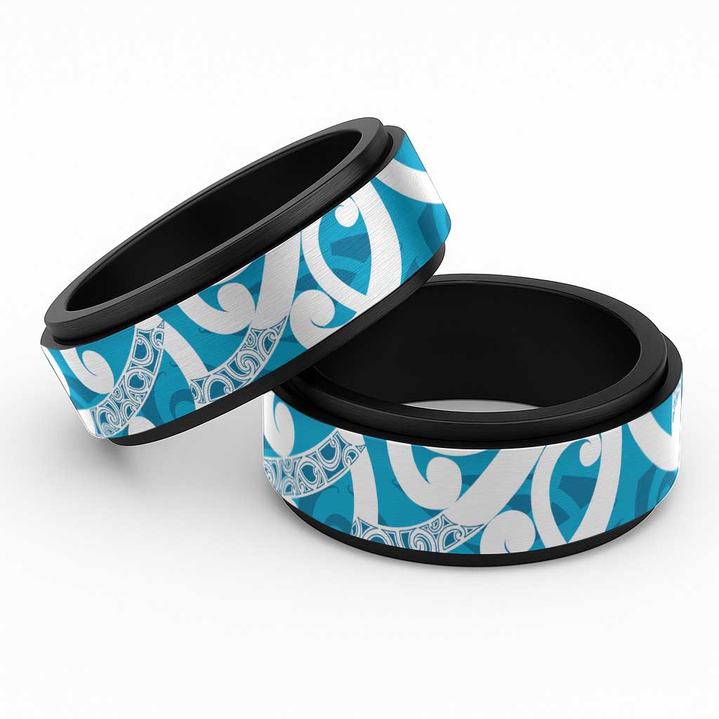 Azure Blue Maori Spinner Ring Koru Kowhaiwhai LT7 Black Blue - Polynesian Pride