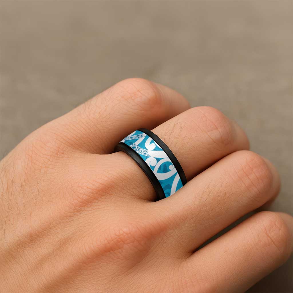 Azure Blue Maori Spinner Ring Koru Kowhaiwhai LT7 - Polynesian Pride