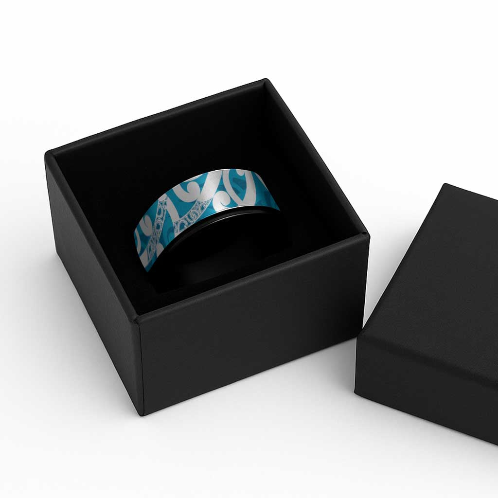 Azure Blue Maori Spinner Ring Koru Kowhaiwhai LT7 - Polynesian Pride