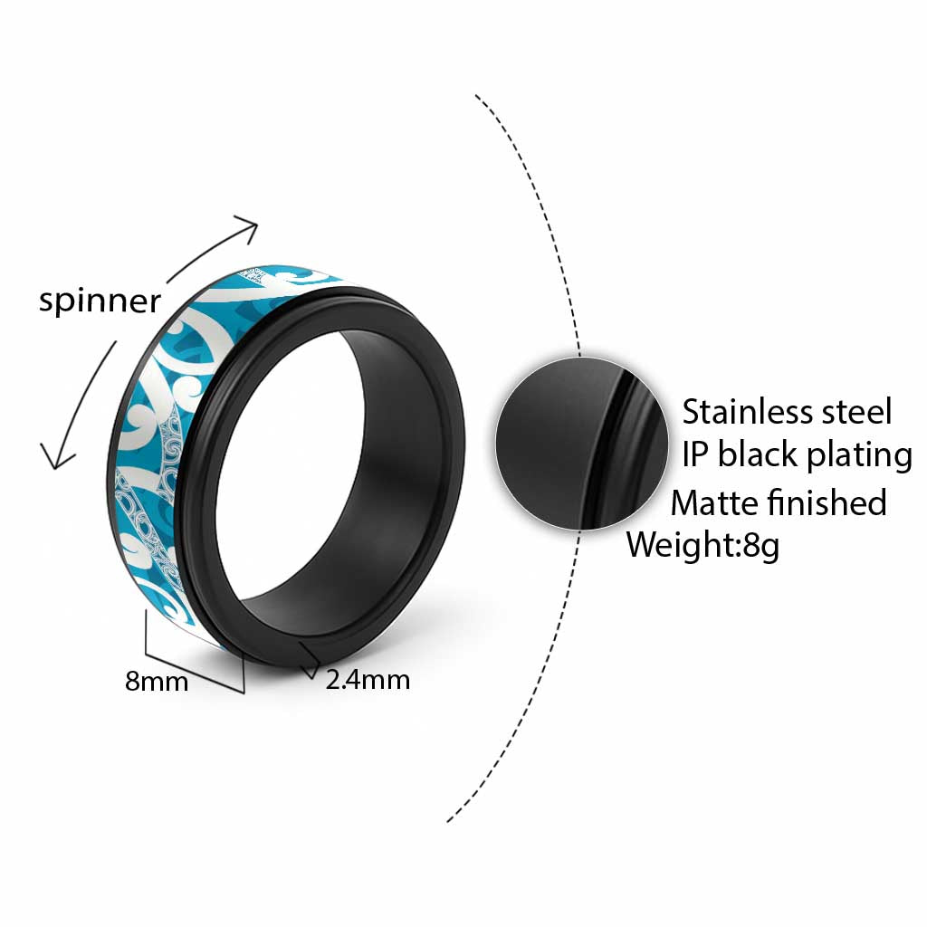 Azure Blue Maori Spinner Ring Koru Kowhaiwhai LT7 - Polynesian Pride