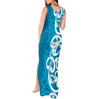 Azure Blue Maori Tank Maxi Dress Koru Kowhaiwhai LT7 - Polynesian Pride