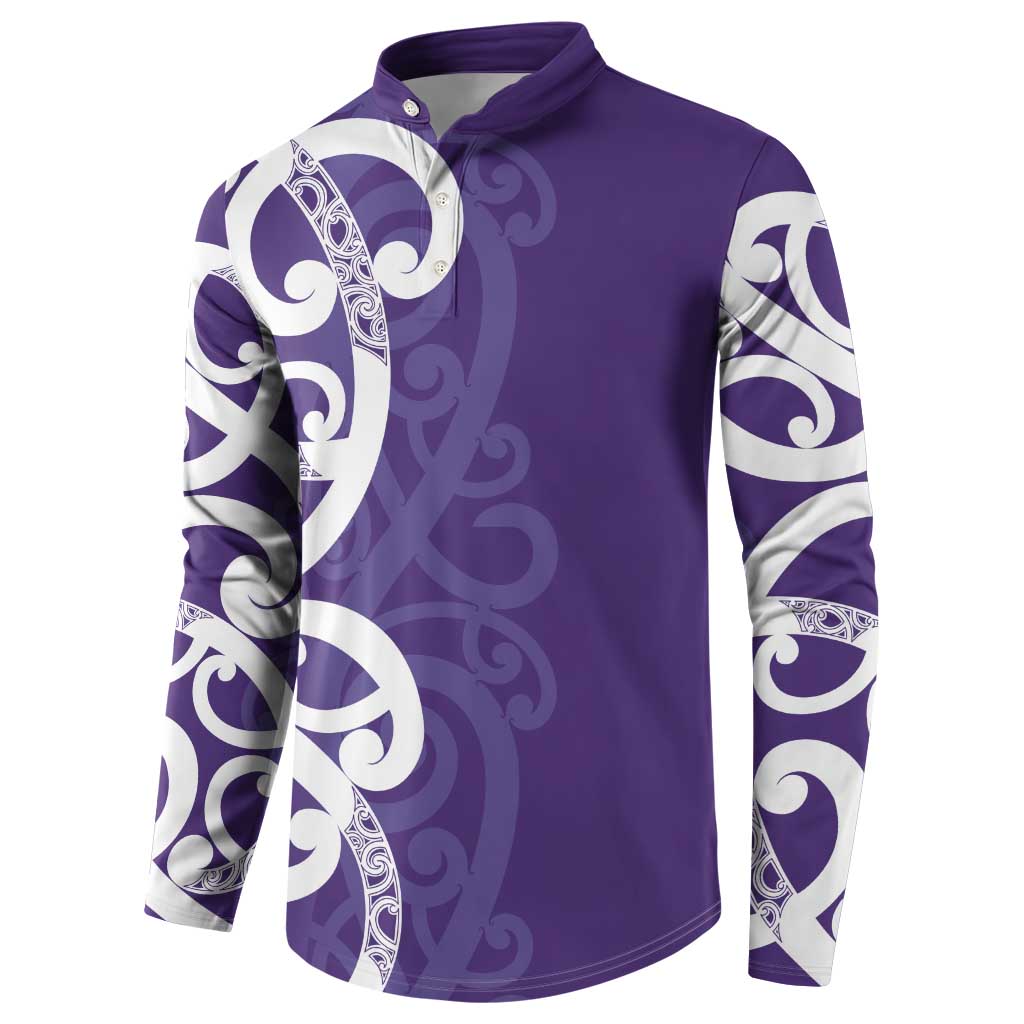 Violet Green Maori Button Sweatshirt Koru Kowhaiwhai LT7 - Polynesian Pride