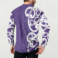 Violet Green Maori Button Sweatshirt Koru Kowhaiwhai LT7 - Polynesian Pride