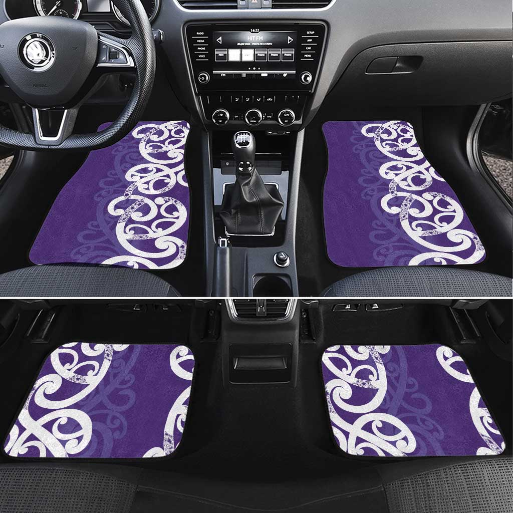 Violet Green Maori Car Mats Koru Kowhaiwhai LT7 Set 4pcs Violet - Polynesian Pride