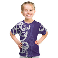 Violet Green Maori Kid T Shirt Koru Kowhaiwhai LT7 Violet - Polynesian Pride