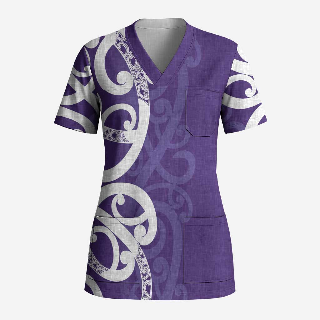 Violet Green Maori Scrub Top Koru Kowhaiwhai LT7 Adult Violet - Polynesian Pride