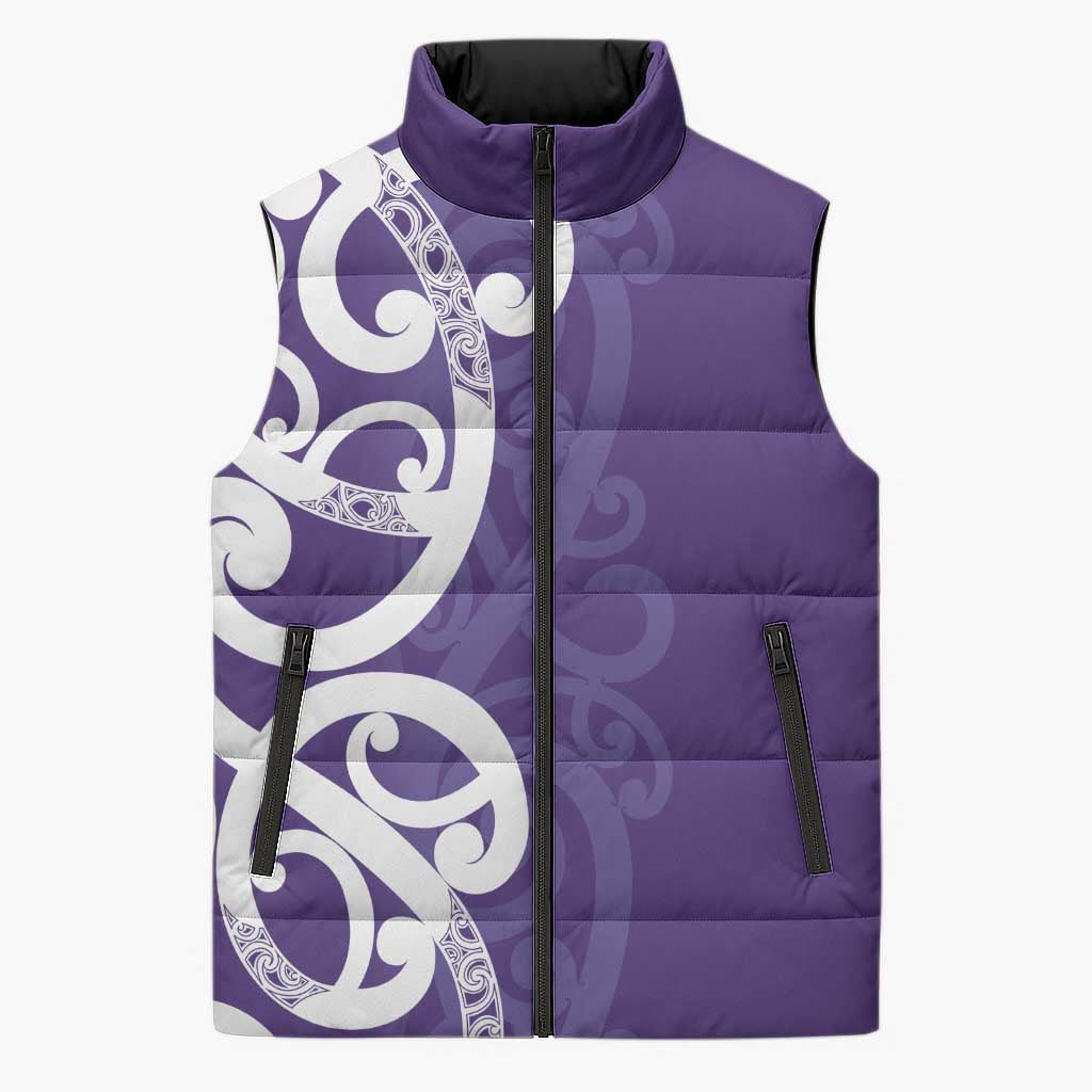 Violet Green Maori Sleeveless Puffer Jacket Koru Kowhaiwhai LT7 Unisex Violet - Polynesian Pride