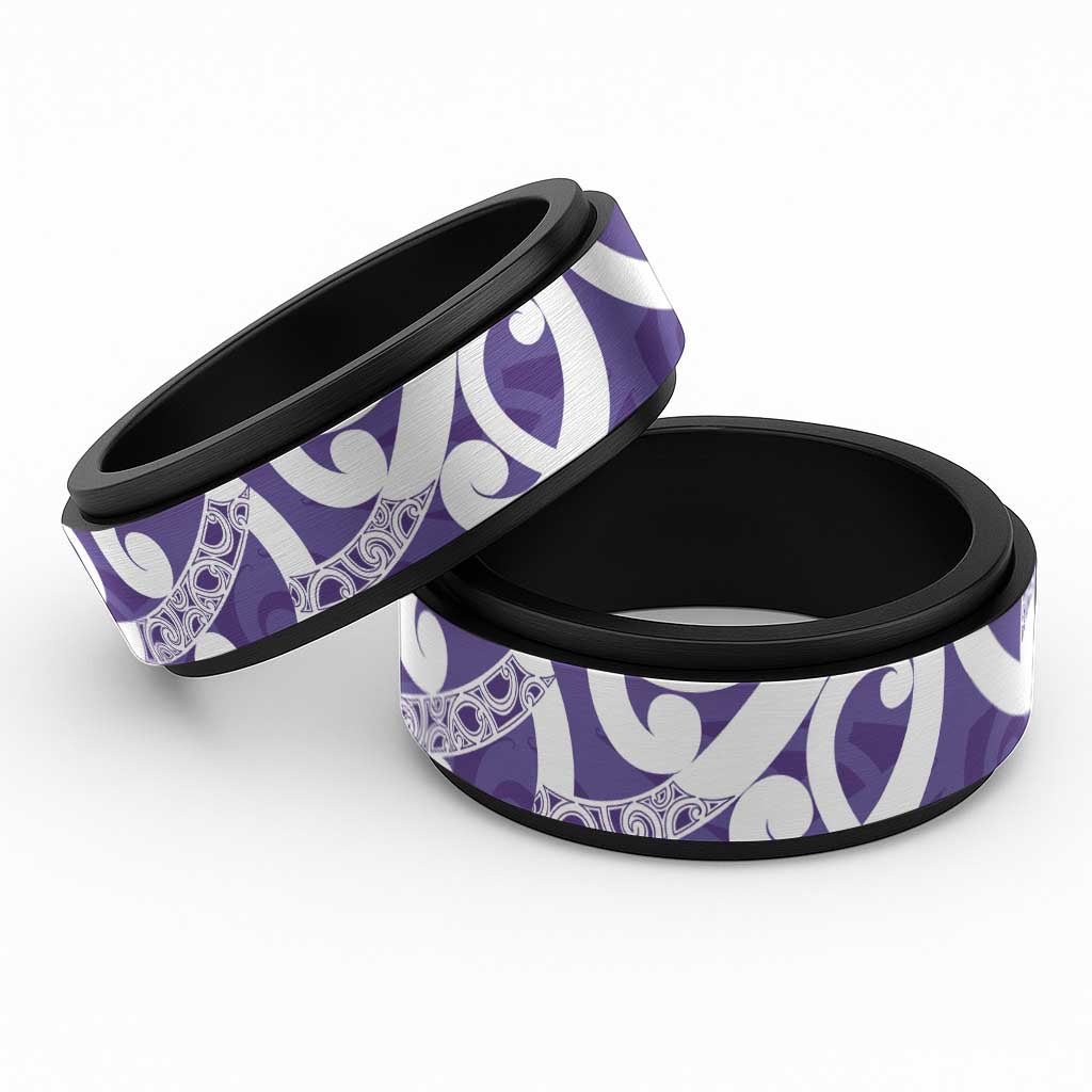 Violet Green Maori Spinner Ring Koru Kowhaiwhai LT7 Black Violet - Polynesian Pride