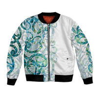 Paua Shell Maori Bomber Jacket Koru Kowhaiwhai LT7 Unisex White - Polynesian Pride