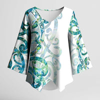 Paua Shell Maori Kimono Sleeve Blouse Koru Kowhaiwhai LT7 Female White - Polynesian Pride