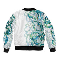 Paua Shell Maori Sleeve Zip Bomber Jacket Koru Kowhaiwhai LT7 - Polynesian Pride