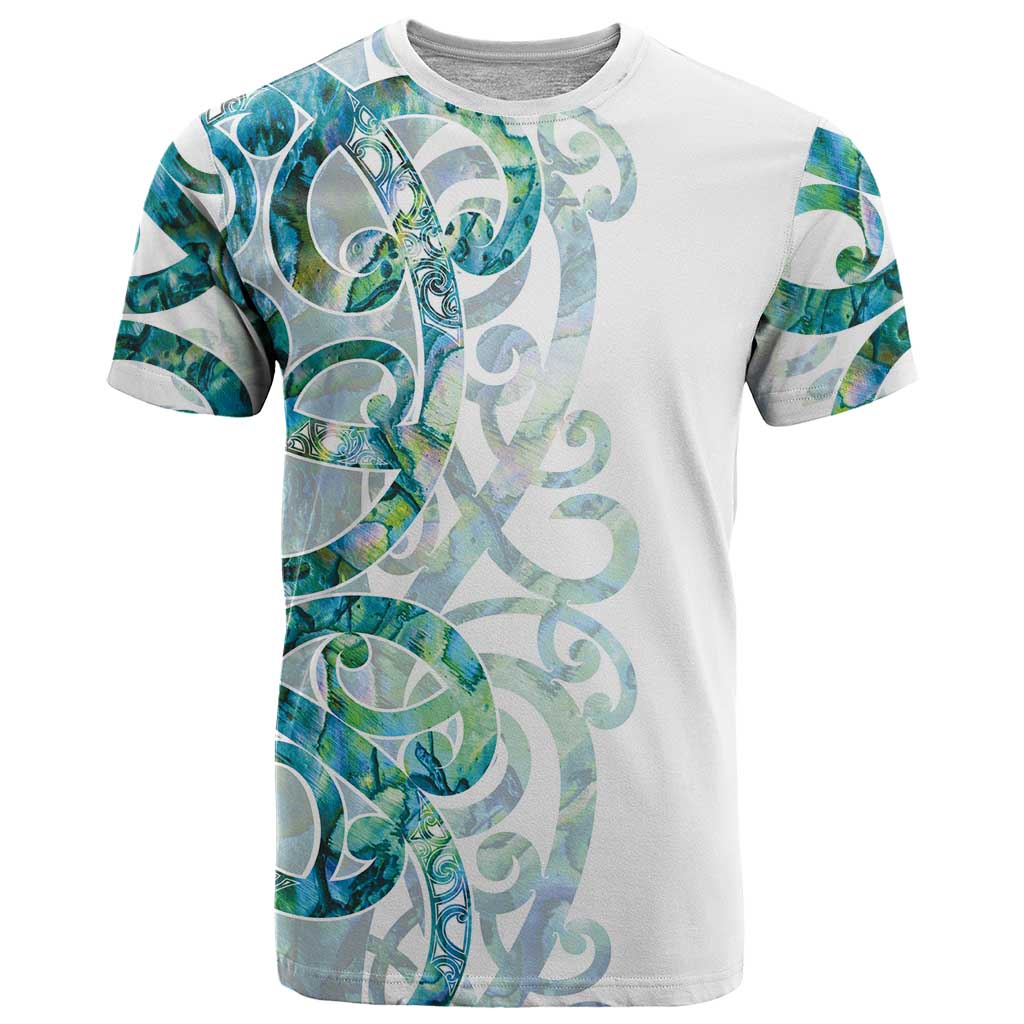 Paua Shell Maori T Shirt Koru Kowhaiwhai LT7 White - Polynesian Pride