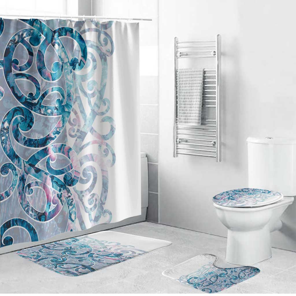 Turquoise Paua Shell Maori Bathroom Set Koru Kowhaiwhai LT7 Bathroom Set (4 pcs) White - Polynesian Pride