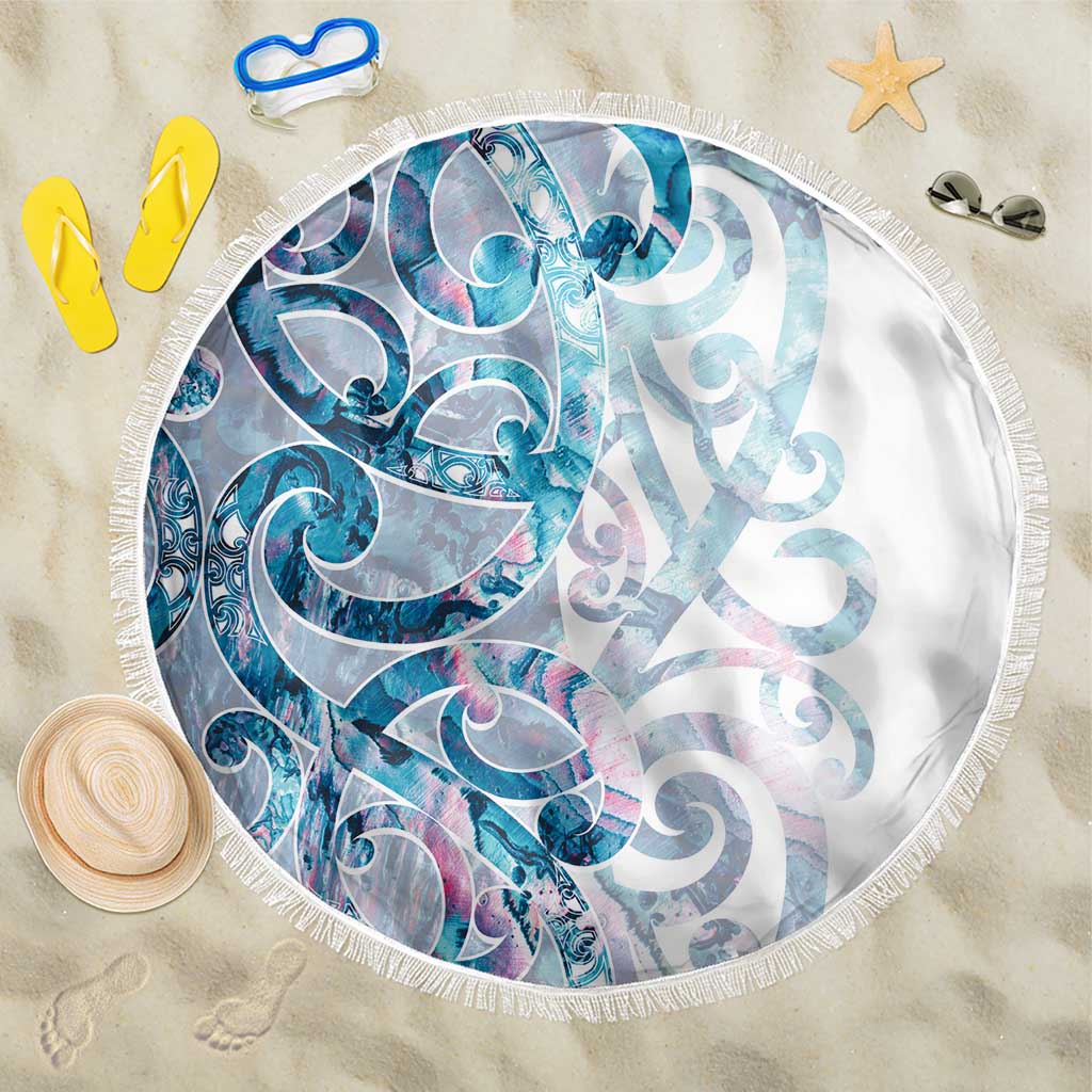 Turquoise Paua Shell Maori Beach Blanket Koru Kowhaiwhai LT7 One Size 150cm White - Polynesian Pride