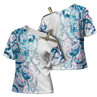 Turquoise Paua Shell Maori Cross Shoulder Shirt Koru Kowhaiwhai LT7 - Polynesian Pride