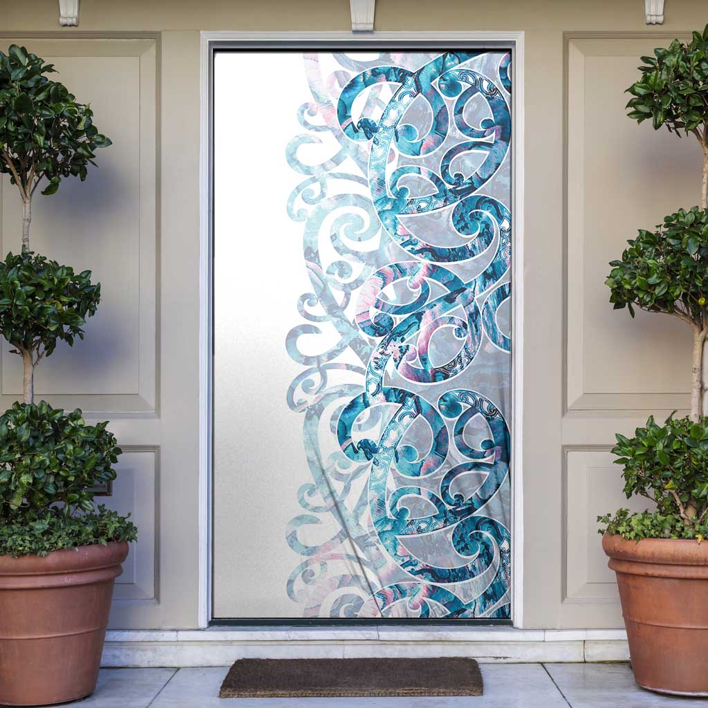 Turquoise Paua Shell Maori Door Cover Koru Kowhaiwhai LT7 White - Polynesian Pride
