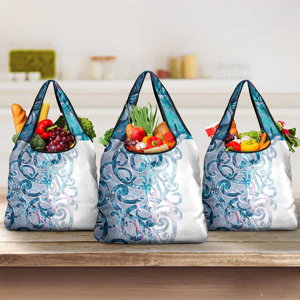 Turquoise Paua Shell Maori Grocery Bag Koru Kowhaiwhai LT7 3-pack One Size White - Polynesian Pride