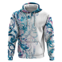 Turquoise Paua Shell Maori Hoodie Koru Kowhaiwhai LT7 Zip Hoodie White - Polynesian Pride