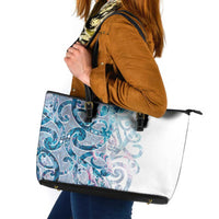 Turquoise Paua Shell Maori Leather Tote Bag Koru Kowhaiwhai LT7 White - Polynesian Pride