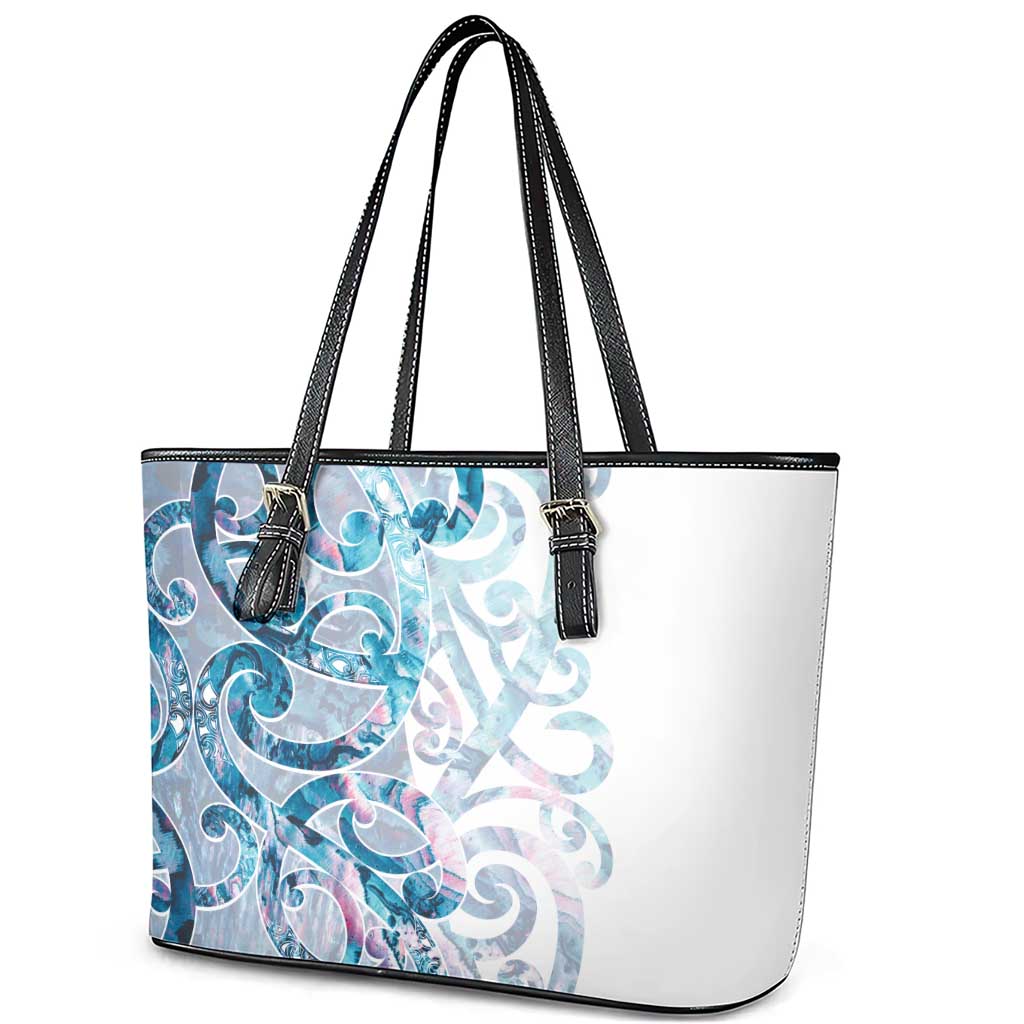 Turquoise Paua Shell Maori Leather Tote Bag Koru Kowhaiwhai LT7 - Polynesian Pride