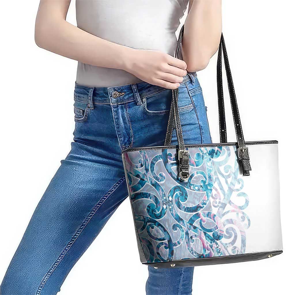 Turquoise Paua Shell Maori Leather Tote Bag Koru Kowhaiwhai LT7 - Polynesian Pride