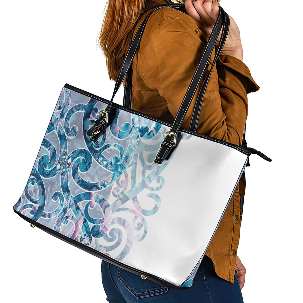 Turquoise Paua Shell Maori Leather Tote Bag Koru Kowhaiwhai LT7 - Polynesian Pride