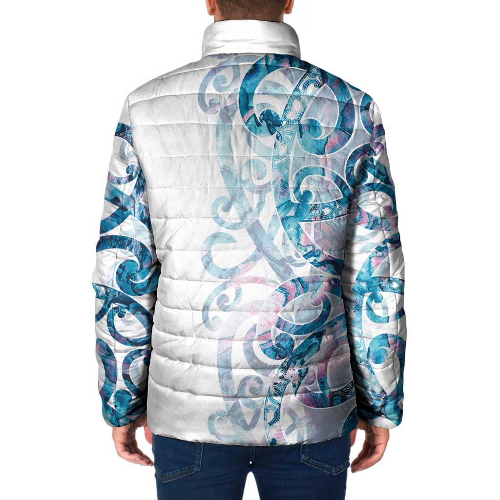 Turquoise Paua Shell Maori Padded Jacket Koru Kowhaiwhai LT7 - Polynesian Pride
