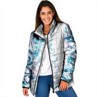 Turquoise Paua Shell Maori Padded Jacket Koru Kowhaiwhai LT7 Women White - Polynesian Pride