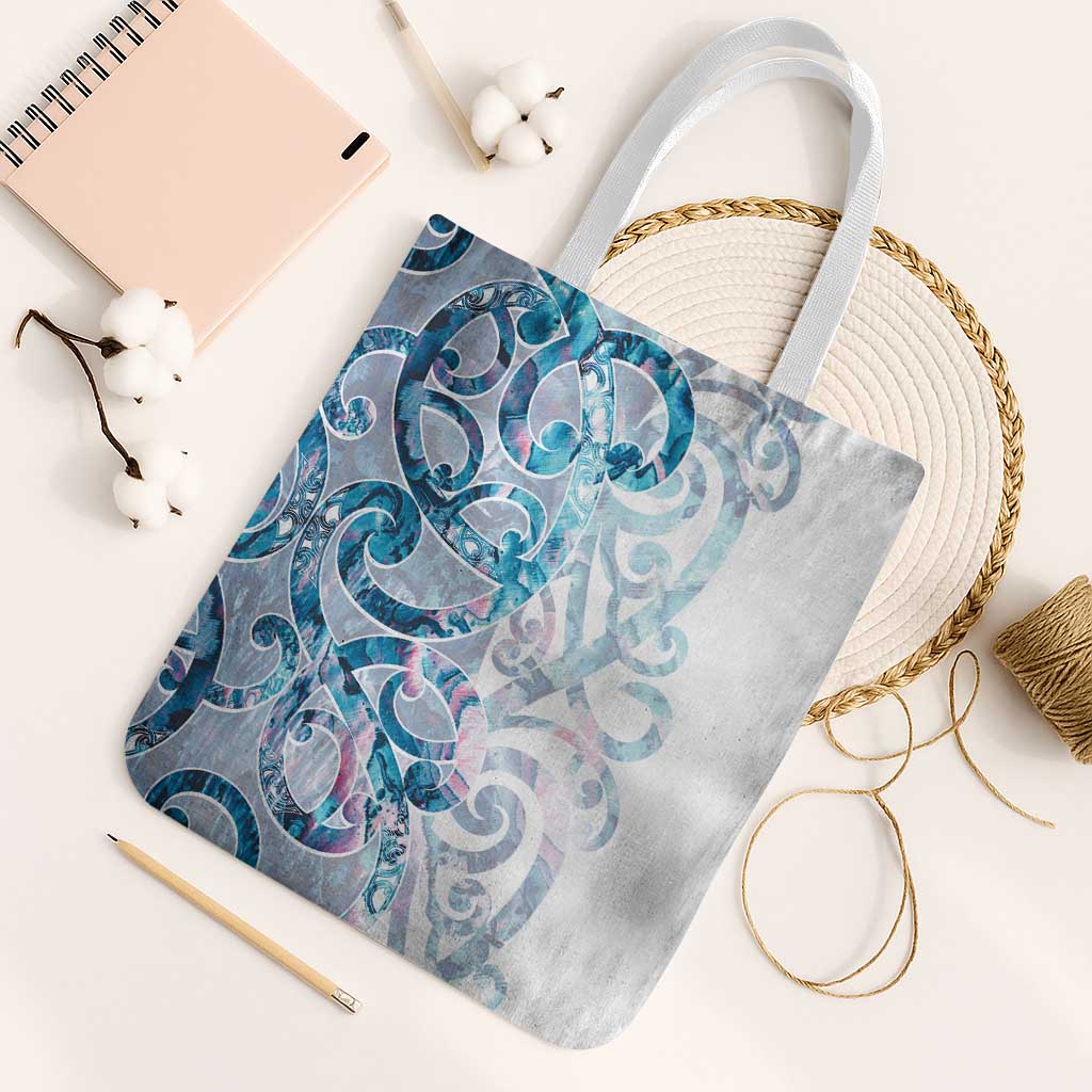 Turquoise Paua Shell Maori Tote Bag Koru Kowhaiwhai LT7 White Strap One Size White - Polynesian Pride