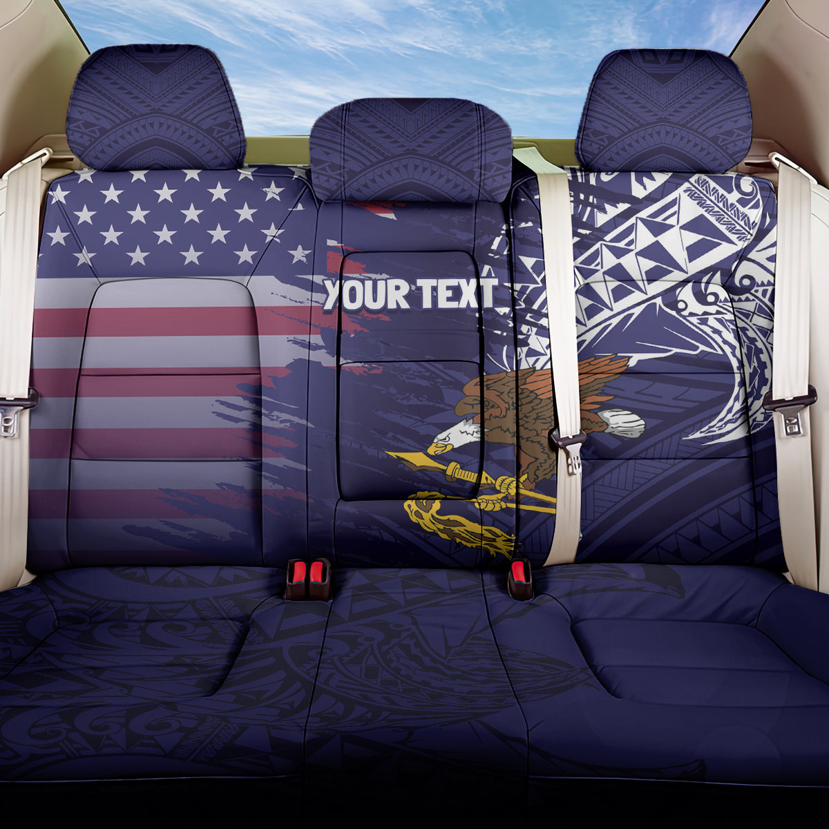 American Samoa Mix US Back Car Seat Cover Flag Day Grunge Style LT7 One Size Blue - Polynesian Pride