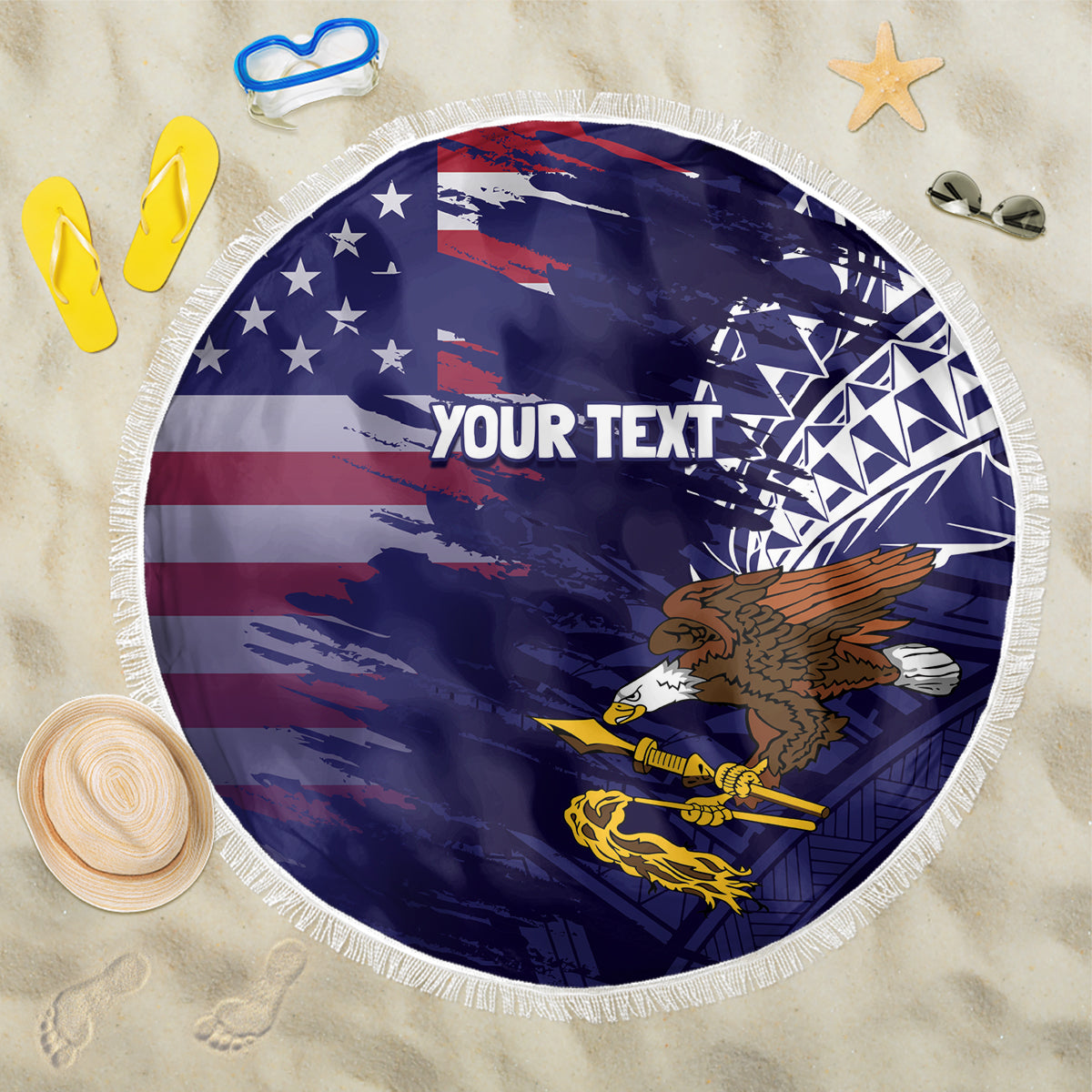 American Samoa Mix US Beach Blanket Flag Day Grunge Style LT7 One Size 150cm Blue - Polynesian Pride