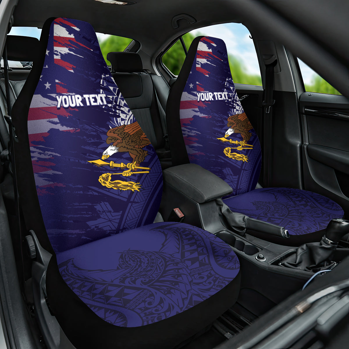 American Samoa Mix US Car Seat Cover Flag Day Grunge Style LT7 One Size Blue - Polynesian Pride