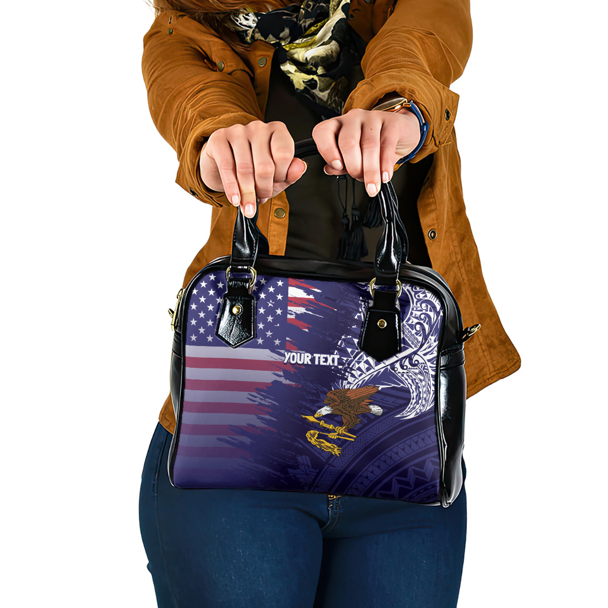 American Samoa Mix US Shoulder Handbag Flag Day Grunge Style LT7 One Size Blue - Polynesian Pride