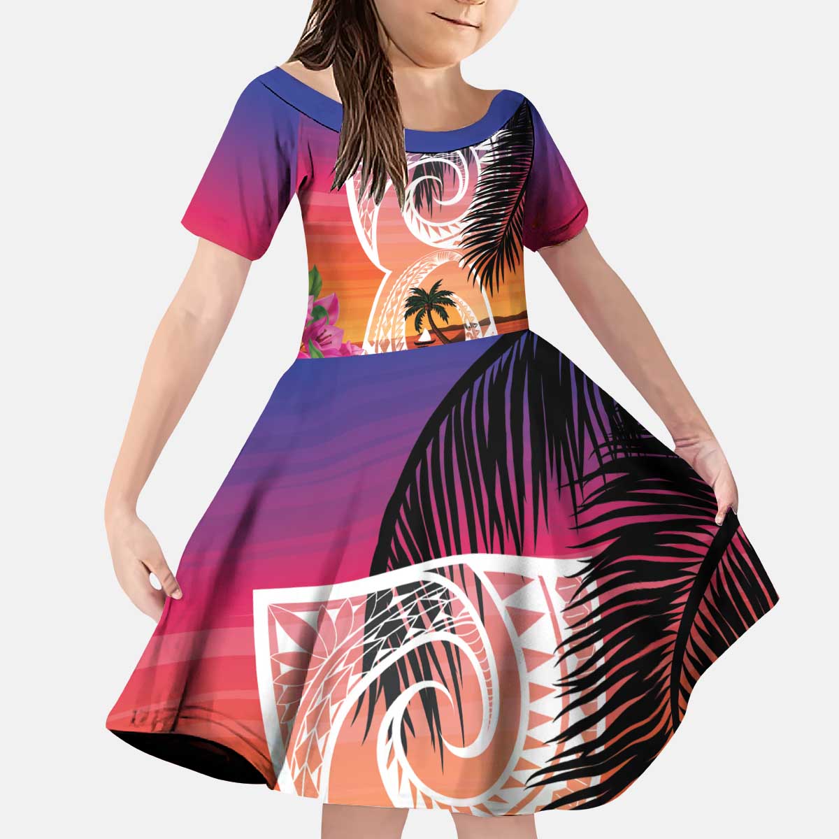 Guam Chamorro Kid Short Sleeve Dress Artsy Latte Stone LT7 KID Art - Polynesian Pride