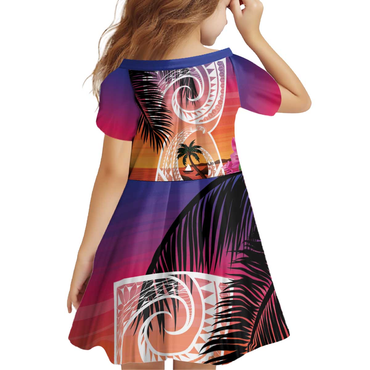 Guam Chamorro Kid Short Sleeve Dress Artsy Latte Stone LT7 - Polynesian Pride