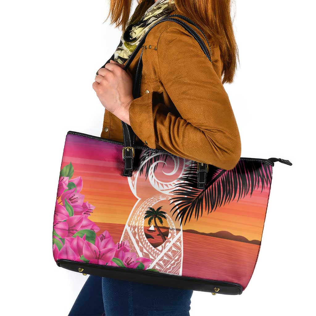 Guam Chamorro Leather Tote Bag Artsy Latte Stone LT7 Art - Polynesian Pride
