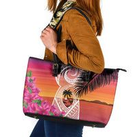 Guam Chamorro Leather Tote Bag Artsy Latte Stone LT7 Art - Polynesian Pride