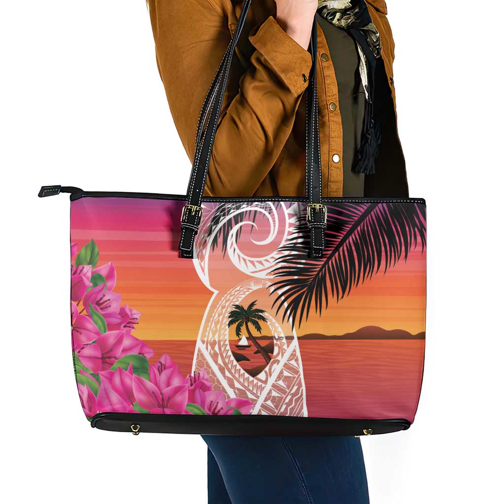 Guam Chamorro Leather Tote Bag Artsy Latte Stone LT7 - Polynesian Pride