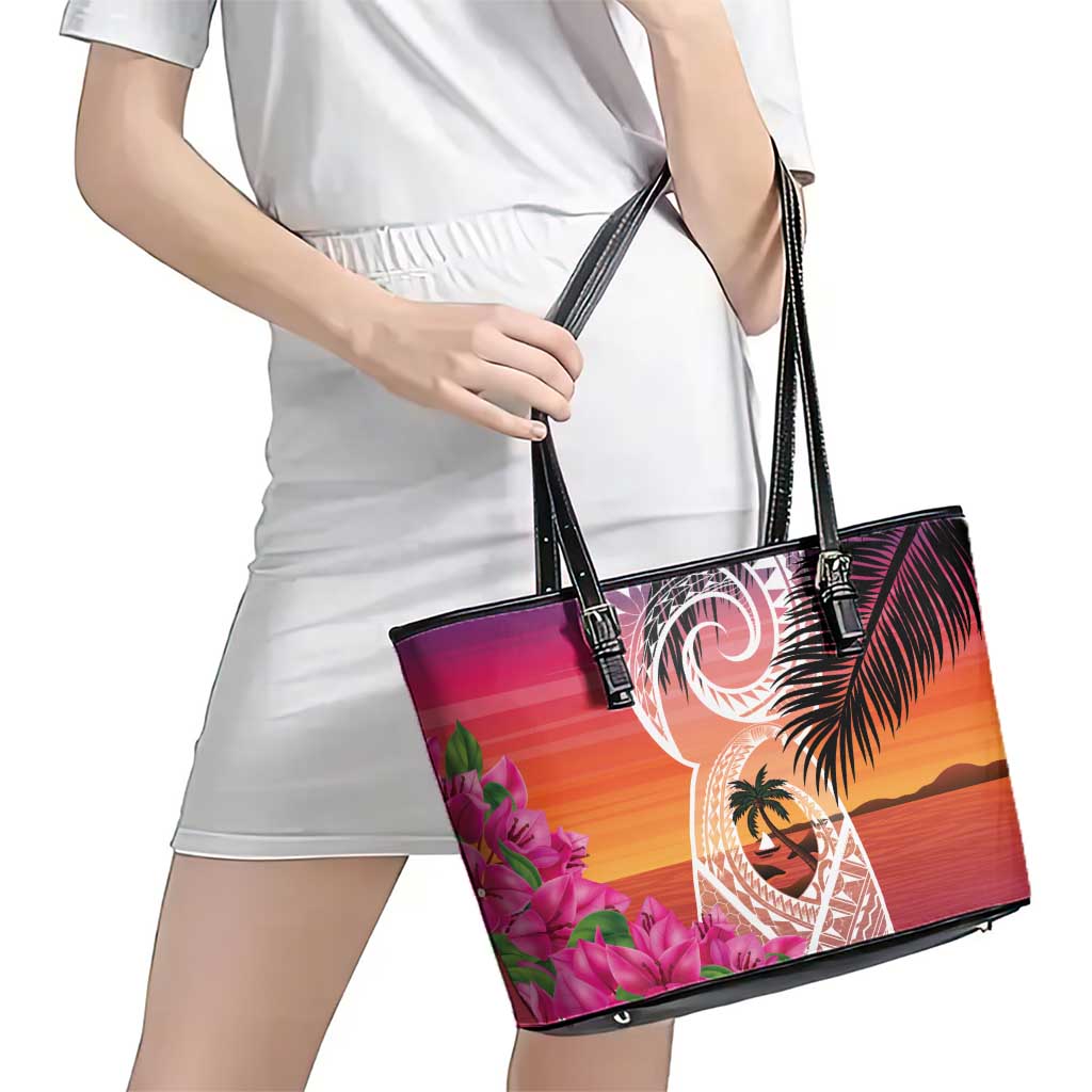 Guam Chamorro Leather Tote Bag Artsy Latte Stone LT7 - Polynesian Pride