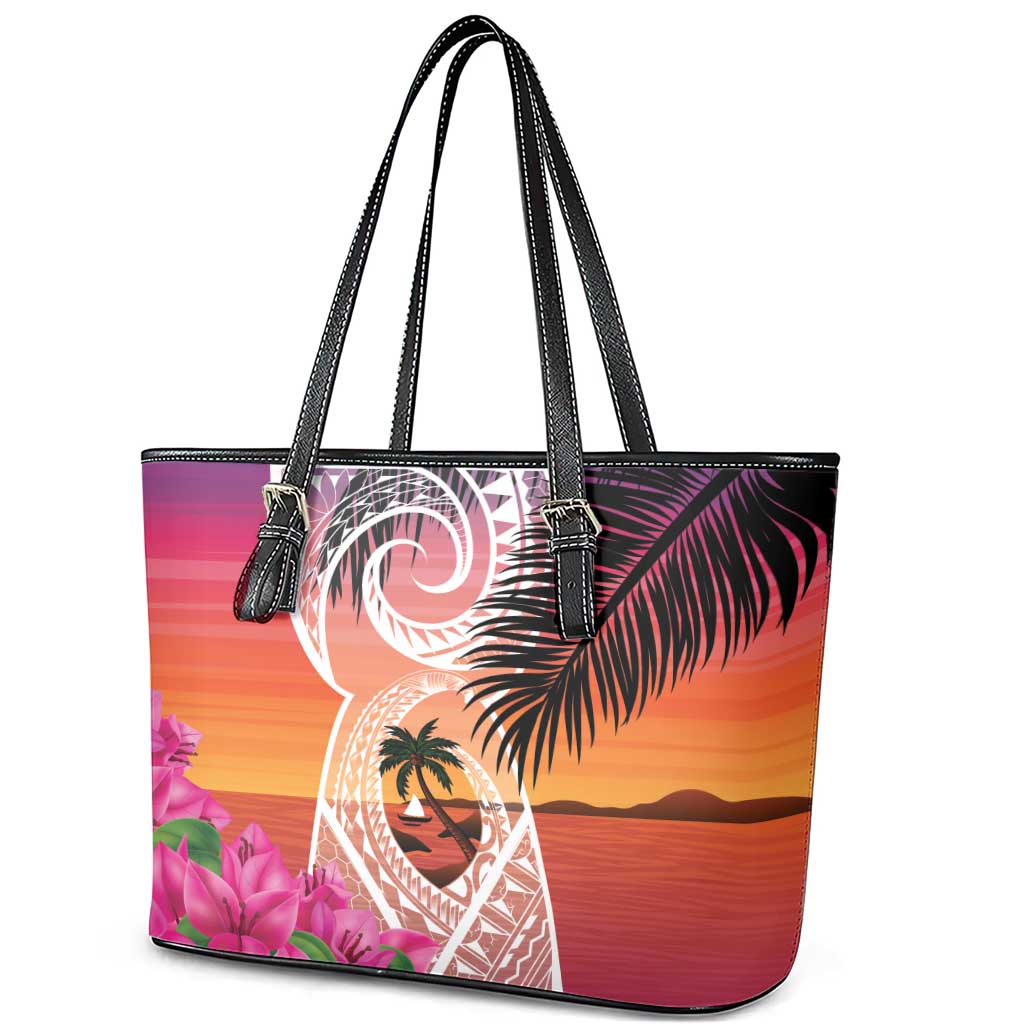 Guam Chamorro Leather Tote Bag Artsy Latte Stone LT7 - Polynesian Pride