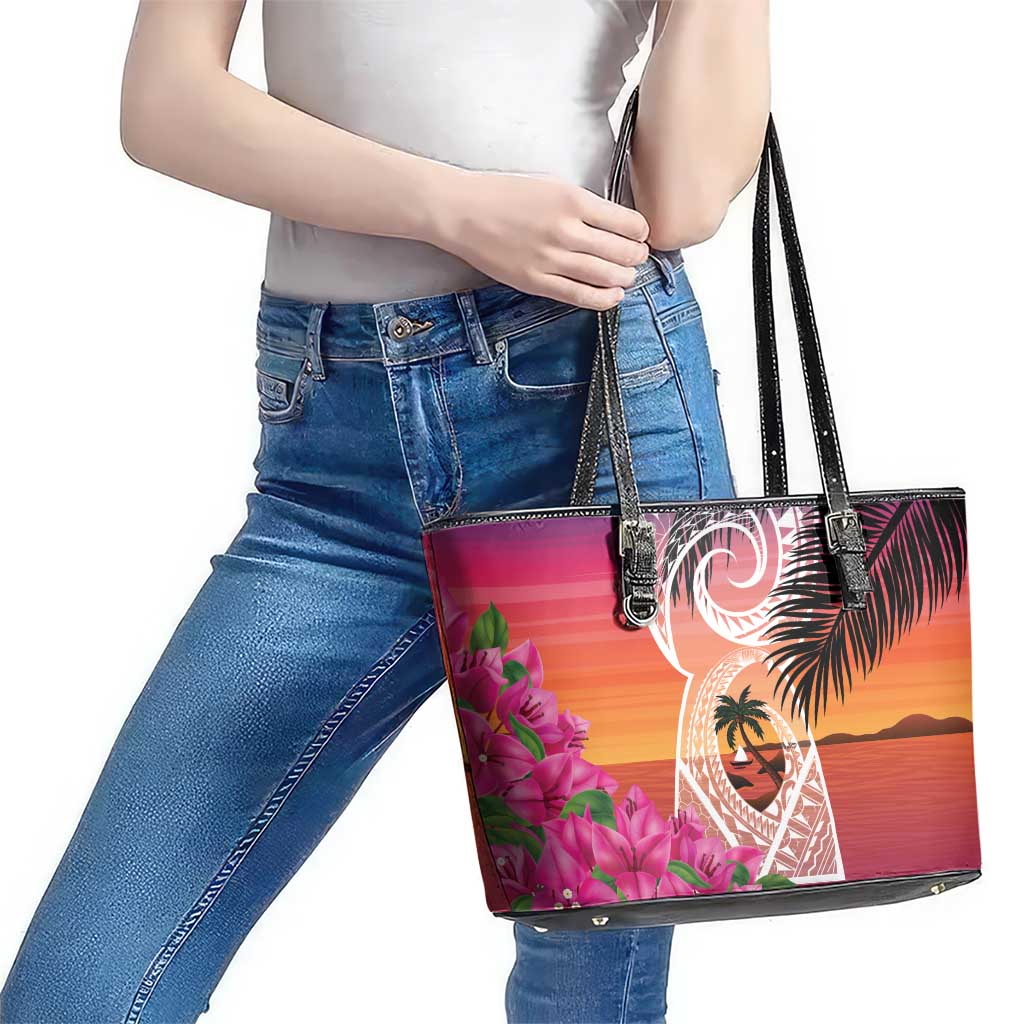 Guam Chamorro Leather Tote Bag Artsy Latte Stone LT7 - Polynesian Pride