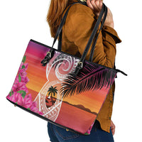 Guam Chamorro Leather Tote Bag Artsy Latte Stone LT7 - Polynesian Pride