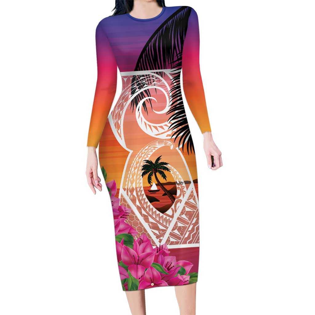 Guam Chamorro Long Sleeve Bodycon Dress Artsy Latte Stone