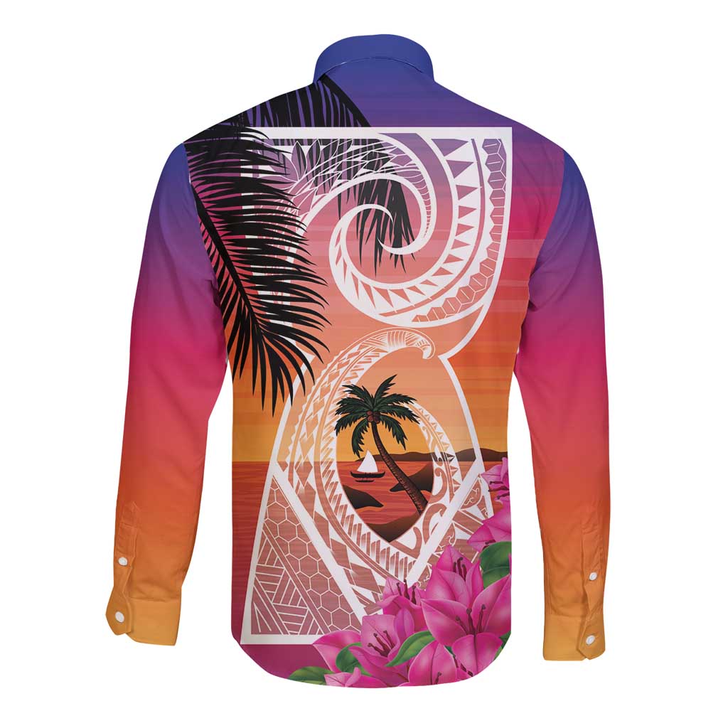 Guam Chamorro Long Sleeve Button Shirt Artsy Latte Stone LT7 - Polynesian Pride