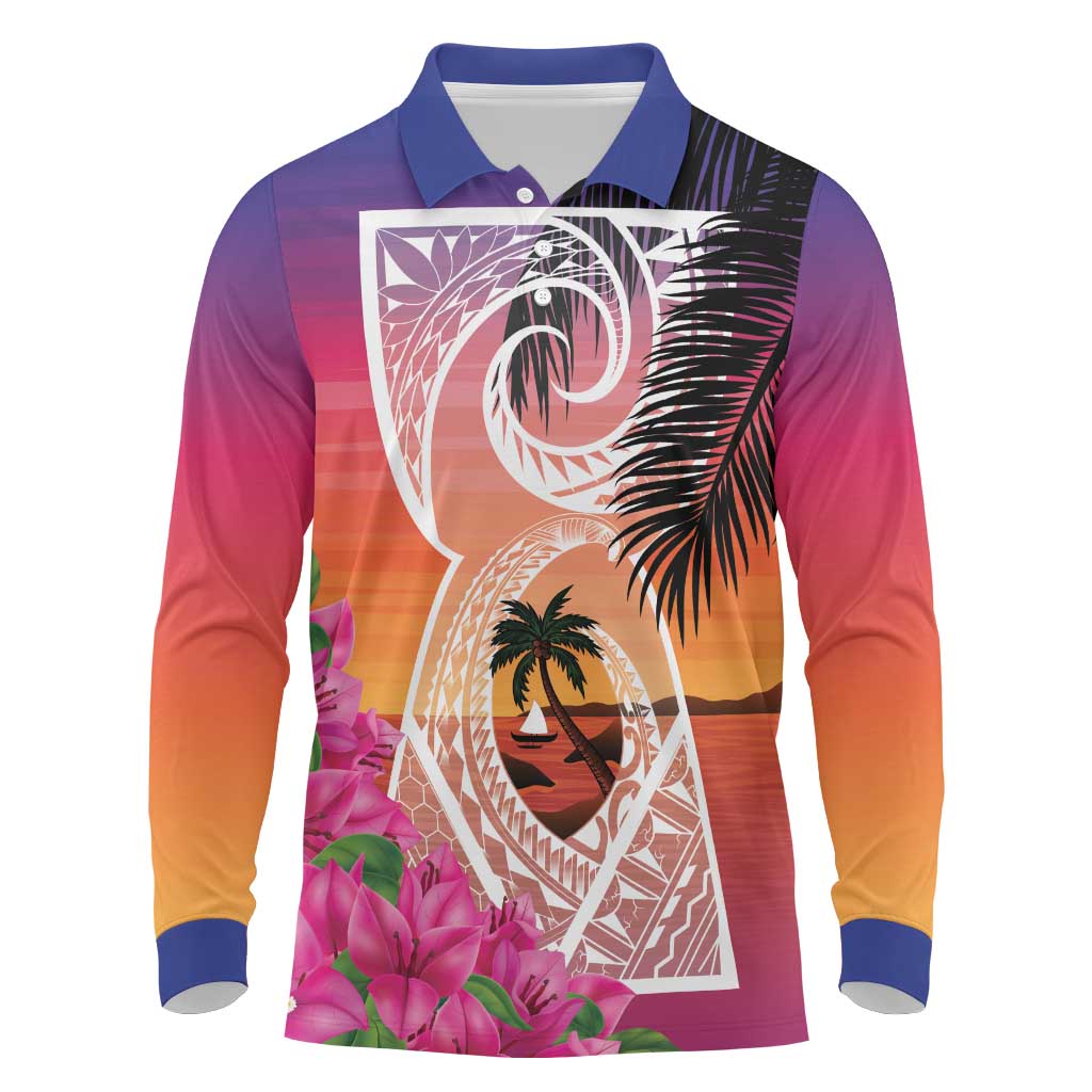 Guam Chamorro Long Sleeve Polo Shirt Artsy Latte Stone LT7 Art - Polynesian Pride