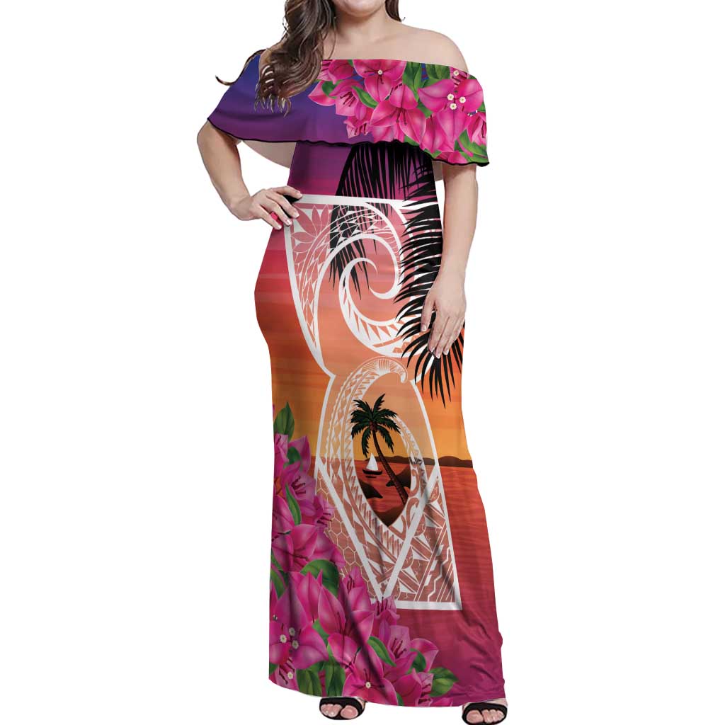Guam Chamorro Off Shoulder Maxi Dress Artsy Latte Stone LT7 Women Art - Polynesian Pride